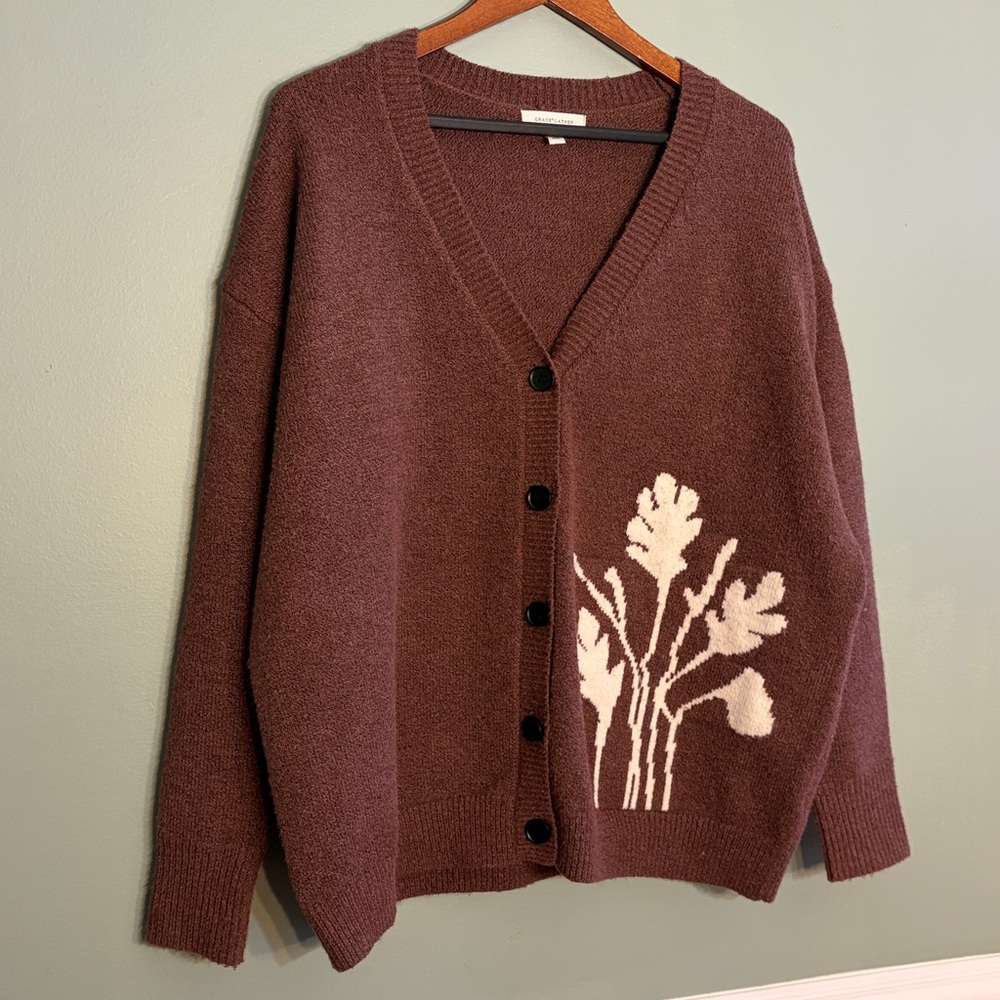 Grade & Gather Size Small Mahogany Knit Floral Oversized Sweater - Picture 2 of 8